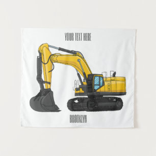 Crawler excavator cartoon illustration tapestry