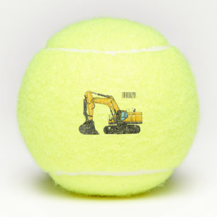 Crawler excavator cartoon illustration tennis balls