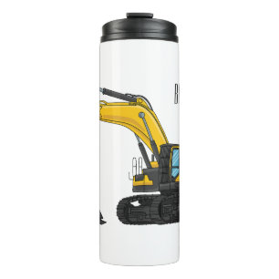 Crawler excavator cartoon illustration  thermal tumbler