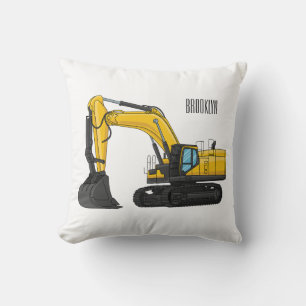Crawler excavator cartoon illustration throw pillow