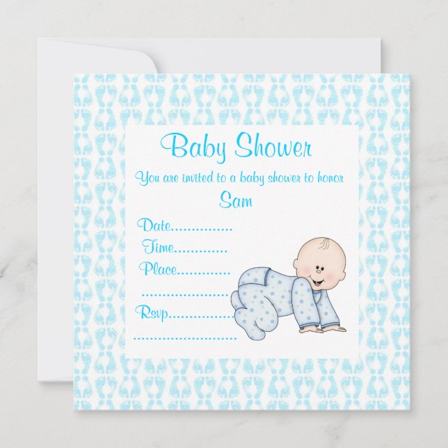 CRAWLING BABY BABY SHOWER INVITATION blue (Front)