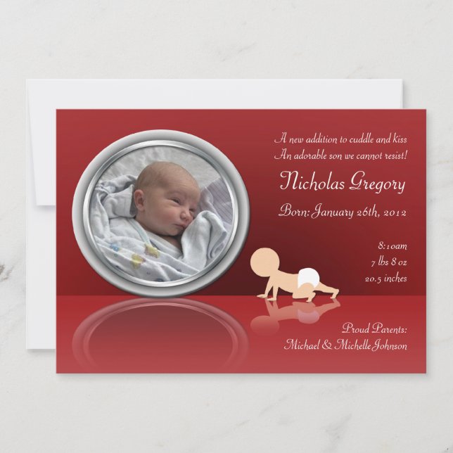 Crawling Baby Reflection Birth Announcements (Front)