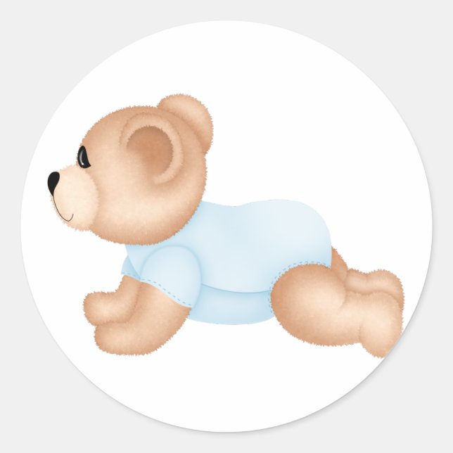 Crawling Baby Teddy Bear Stickers :: Blue (Front)