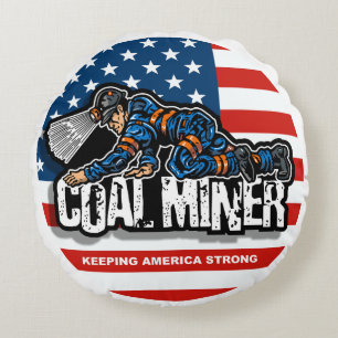 CRAWLING COAL MINER ROUND PILLOW