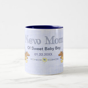 Crawling Teddy - New Mom of Boy - Customize Two-Tone Coffee Mug