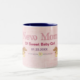 Crawling Teddy - New Mom of Girl - Customize Two-Tone Coffee Mug