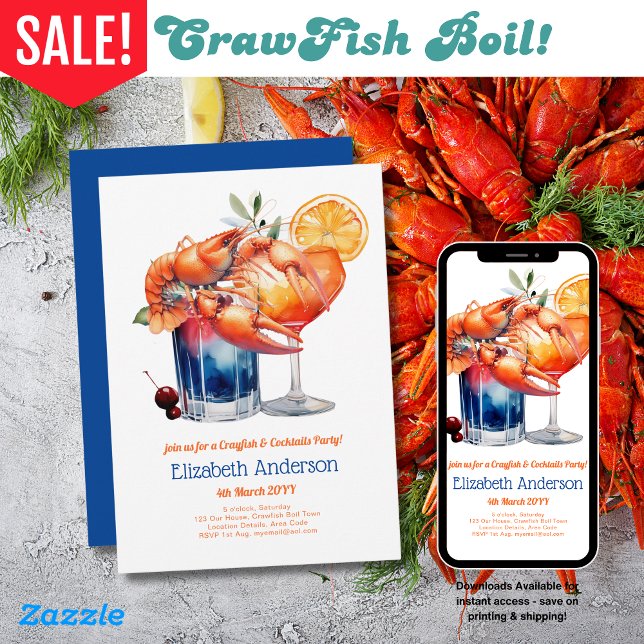 Crayfish Cocktail Party Crawfish and Drinks  Invitation (Creator Uploaded)