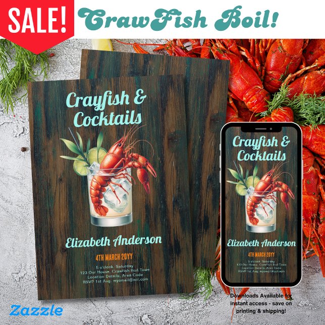 Crayfish Cocktail Party Crawfish Boil Festival Invitation (Creator Uploaded)