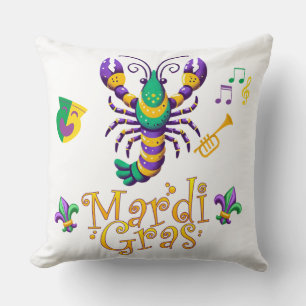 Crayfish Fleur de lis Mardi Gras Throw Pillow