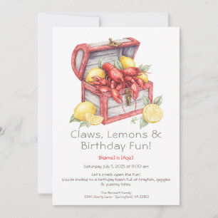 Crayfish & Lemon Treasure Chest Birthday  Invitation