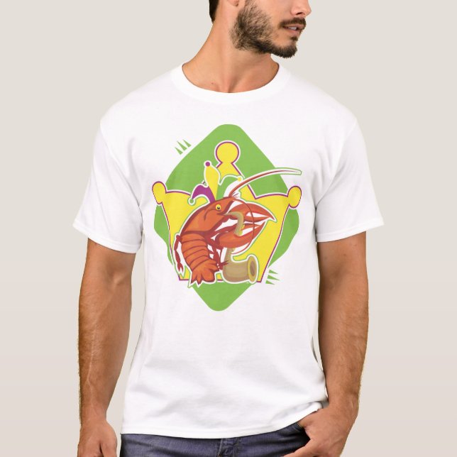 Crayfish playing a saxophone Jester T-Shirt (Front)