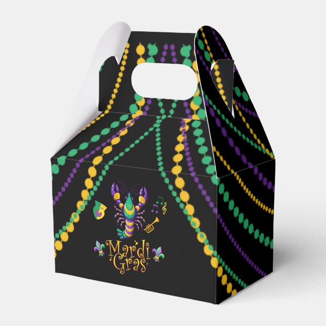 Crayfish/trumpet/mask/fleur de lis Mardi Gras  Favor Box (Front Side)