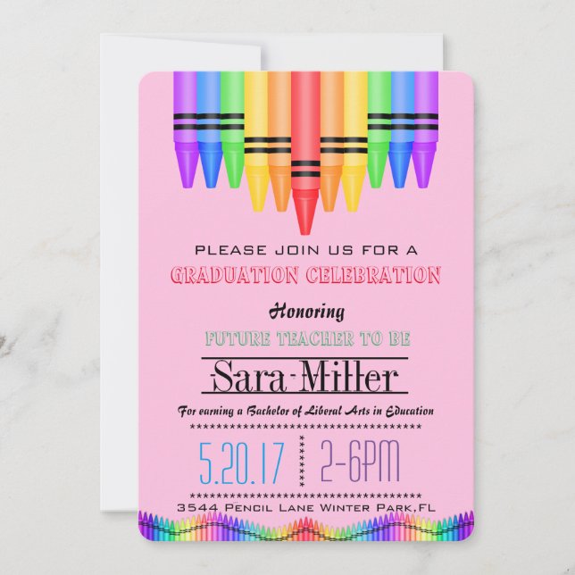 Crayola Rainbow Enseignant Invitation de graduatio (Devant)