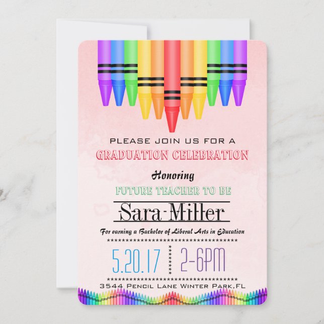 Crayola Rainbow Enseignant Invitation de graduatio (Devant)
