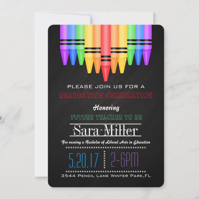 Crayola Rainbow Teacher Graduation Invitation (Front)