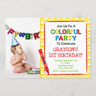 Crayon 1er Anniversaire Carte photo d'invitation
