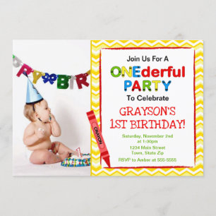 Crayon 1er Anniversaire Carte photo d'invitation