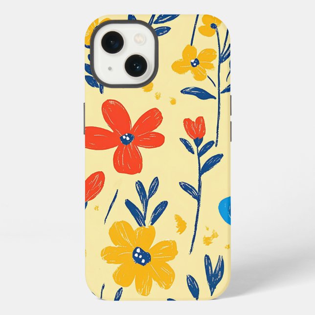 Crayon and Butterfly Flowers iPhone Case (Back)