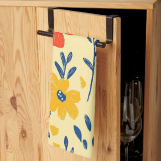 Crayon and Butterfly Flowers Kitchen Towel