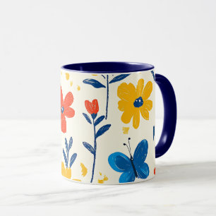 Crayon and Butterfly Flowers Mug