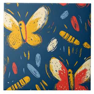 Crayon and Butterfly Flowers Tile