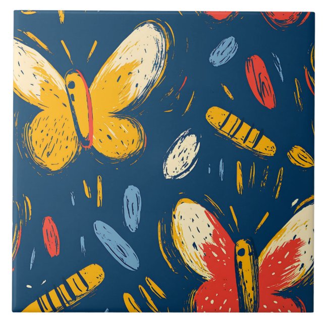 Crayon and Butterfly Flowers Tile (Front)
