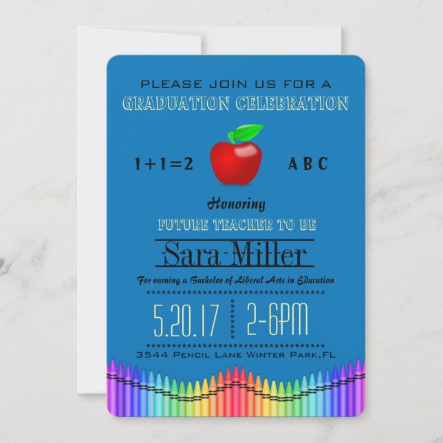 Crayon & Apple Teacher Graduation Invitation (Front)