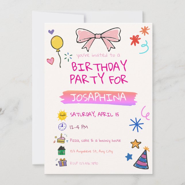 Crayon Birthday Party, Hand-Drawn Kids Invitation (Front)