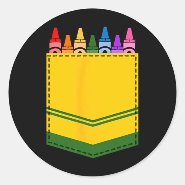 Crayon Box Pocket Teacher Gift Costume  Classic Round Sticker (Front)