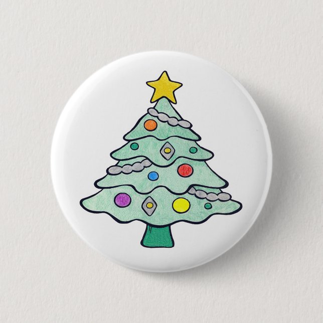 Crayon Christmas Tree 2 Inch Round Button (Front)