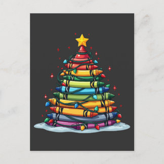 Crayon Christmas Tree Teacher Student Xmas Postcard