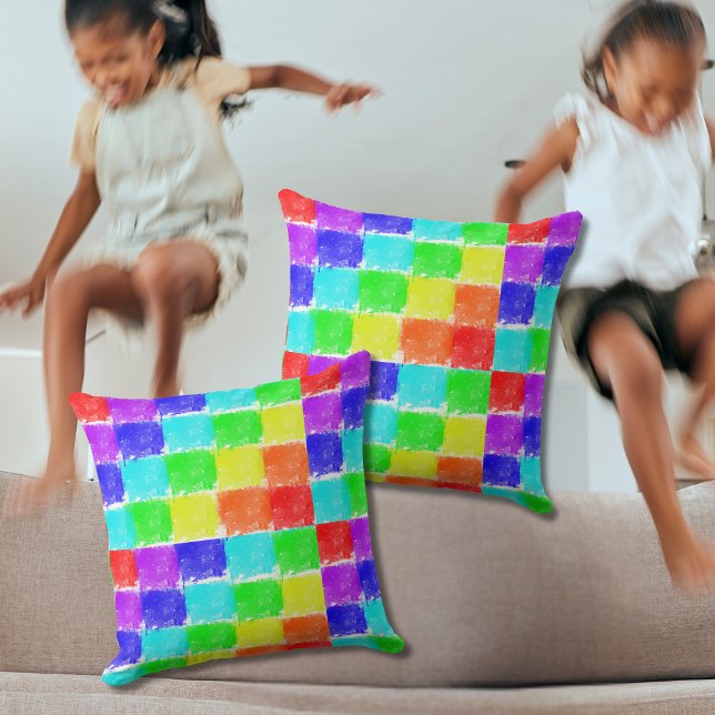 Crayon Colored Blocks Pattern Fun Modern Colorful  Throw Pillow (Creator Uploaded)