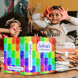 Crayon Colored Blocks Personalized School Artwork Binder