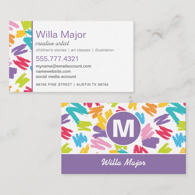 Crayon Colour Splashes Artsy Creative  Business Card (Front/Back)