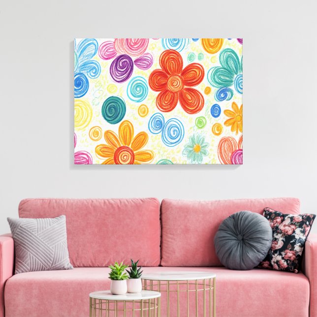 Crayon Doodle Daisy Design Canvas Print (Insitu(LivingRoom))