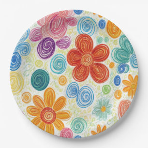 Crayon Doodle Daisy Design Paper Plate