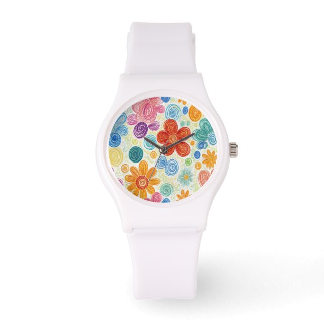 Crayon Doodle Daisy Design Watch (Front)