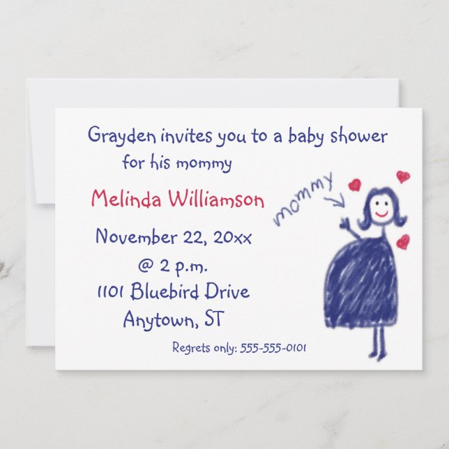 Crayon Drawing Baby Shower Invitation From Child (Front)