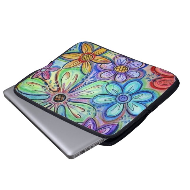 Crayon Flowers Laptop Sleeve (Front Bottom)