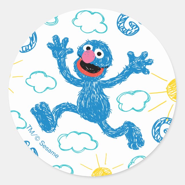 Crayon Grover Sunshine Pattern Classic Round Sticker (Front)