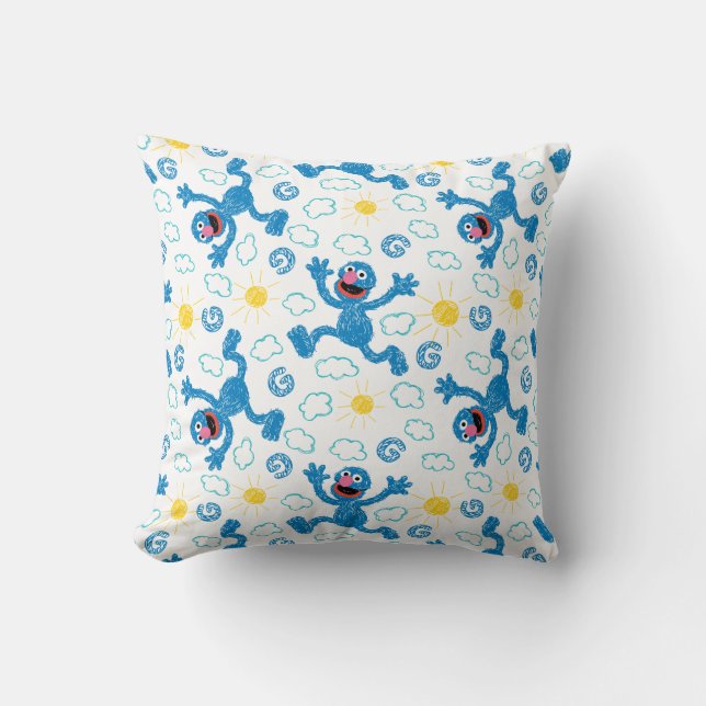 Crayon Grover Sunshine Pattern Throw Pillow (Front)
