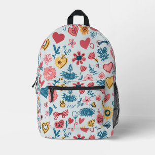 Crayon Hearts and Flowers Printed Backpack