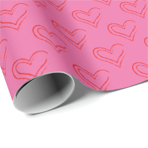 Crayon Hearts on Pink Valentines Day Wrapping Paper