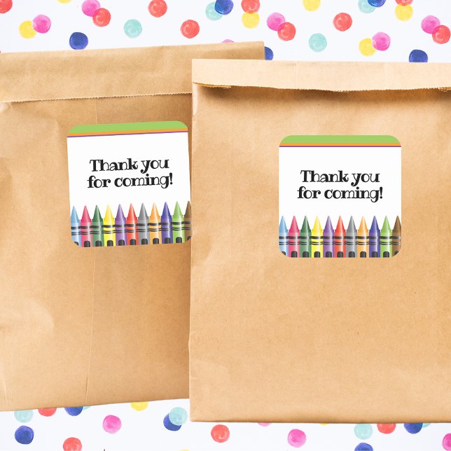 Crayon Kids Birthday Party Thank You  Square Sticker (Creator Uploaded)