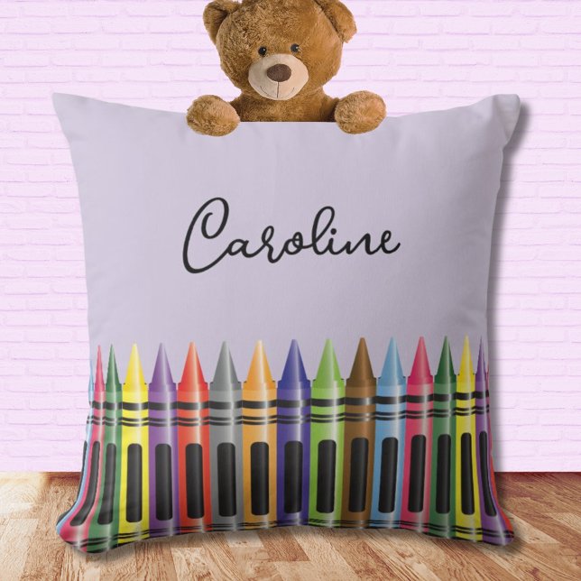 Crayon Kids Purple Classic Script Name Bedroom Throw Pillow (Creator Uploaded)
