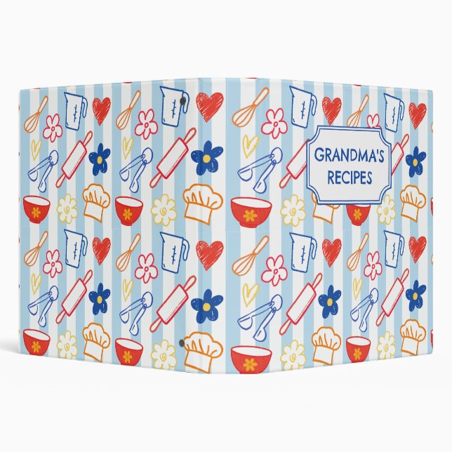 Crayon Kitchen Doodle Retro Cooking Pattern Recipe Binder (Background)