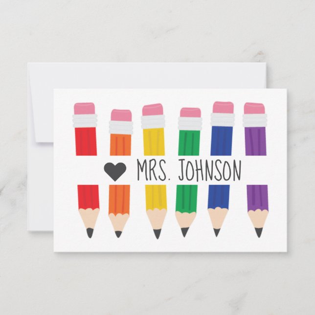 Crayon mignon enseignant Carte de remerciements pe (Devant)