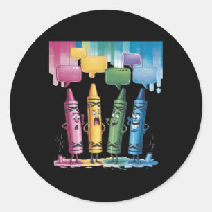 Crayon Mood Colour Crayons Cute Friyay Teacher Lif Classic Round Sticker