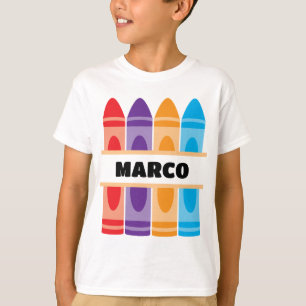 Crayon Name Shirt, Kids School Kindergarten , Boys T-Shirt