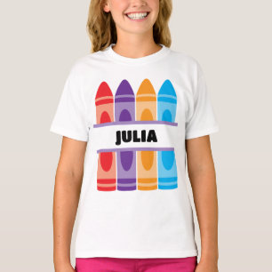 Crayon Name Shirt, Kids School Kindergarten , T-Shirt